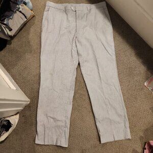 Alan Flusser Pants Mens 40 Seersucker Blue Stripe Flat Front Cotton Stretch. NEW